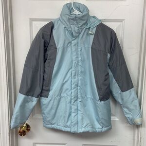 Steve & Barrys Coat Mens size medium Light Blue Gray Hooded Cinch Waist Zip Up